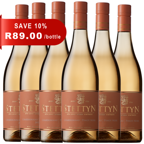 Stettyn Chardonnay Pinot Noir Rosé 2025 bottle with copper-pink wine