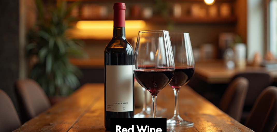 Serving red wine on a rustic table
