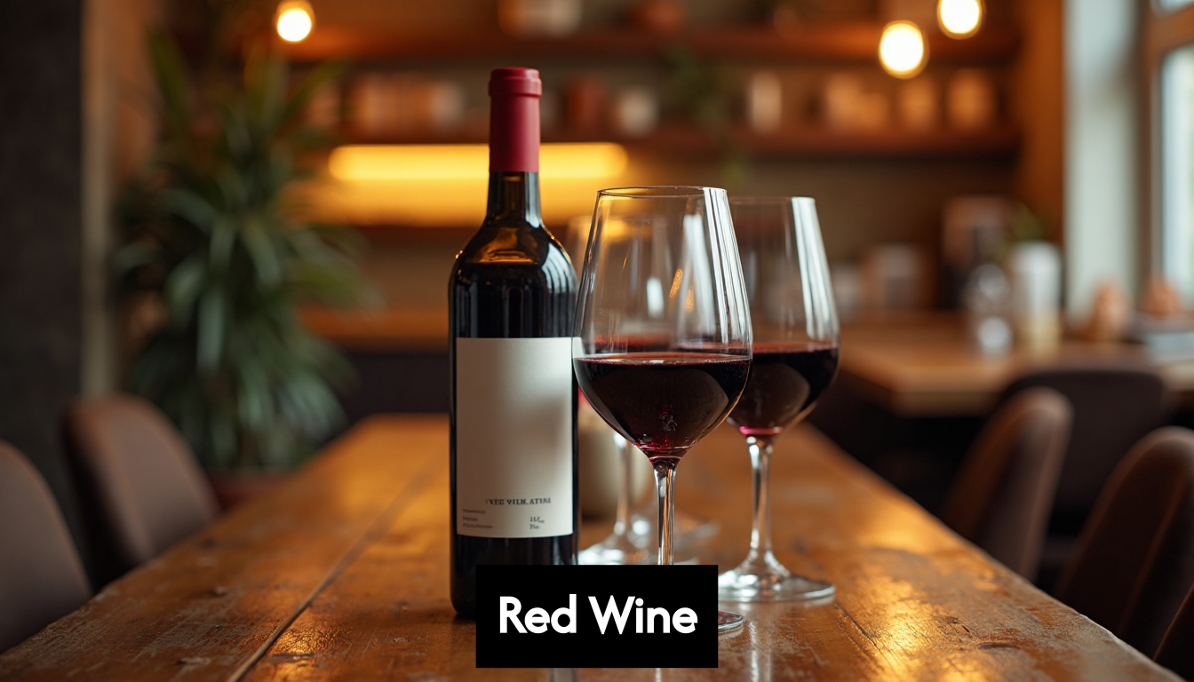 Serving red wine on a rustic table