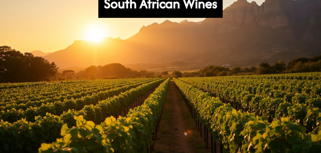 South African vineyard at sunset with grapevines