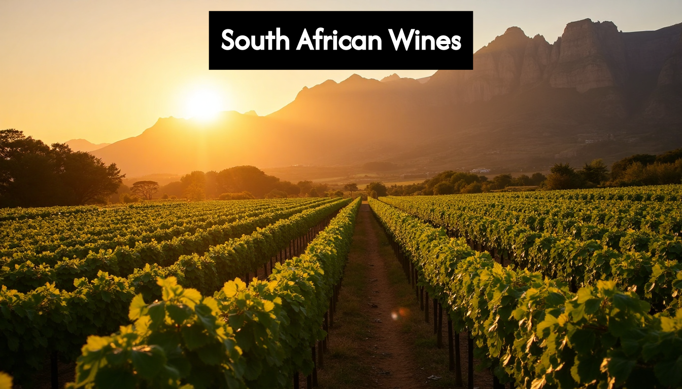South African vineyard at sunset with grapevines