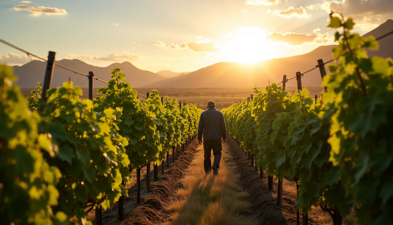 Golden hour South African vineyard panorama