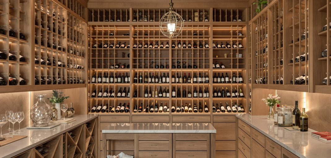 Contemporary South African home wine cellar with wooden racks and wine bottles