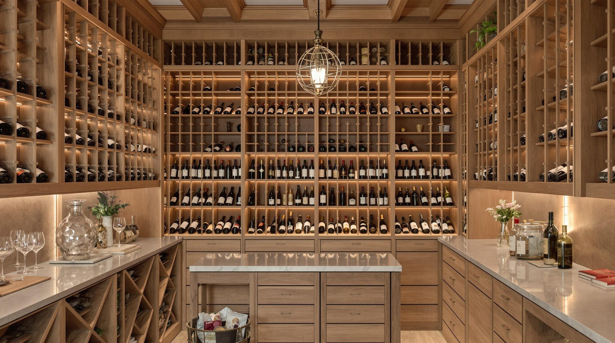 Contemporary South African home wine cellar with wooden racks and wine bottles