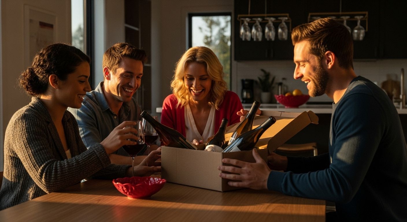 mystery wine unboxing friends