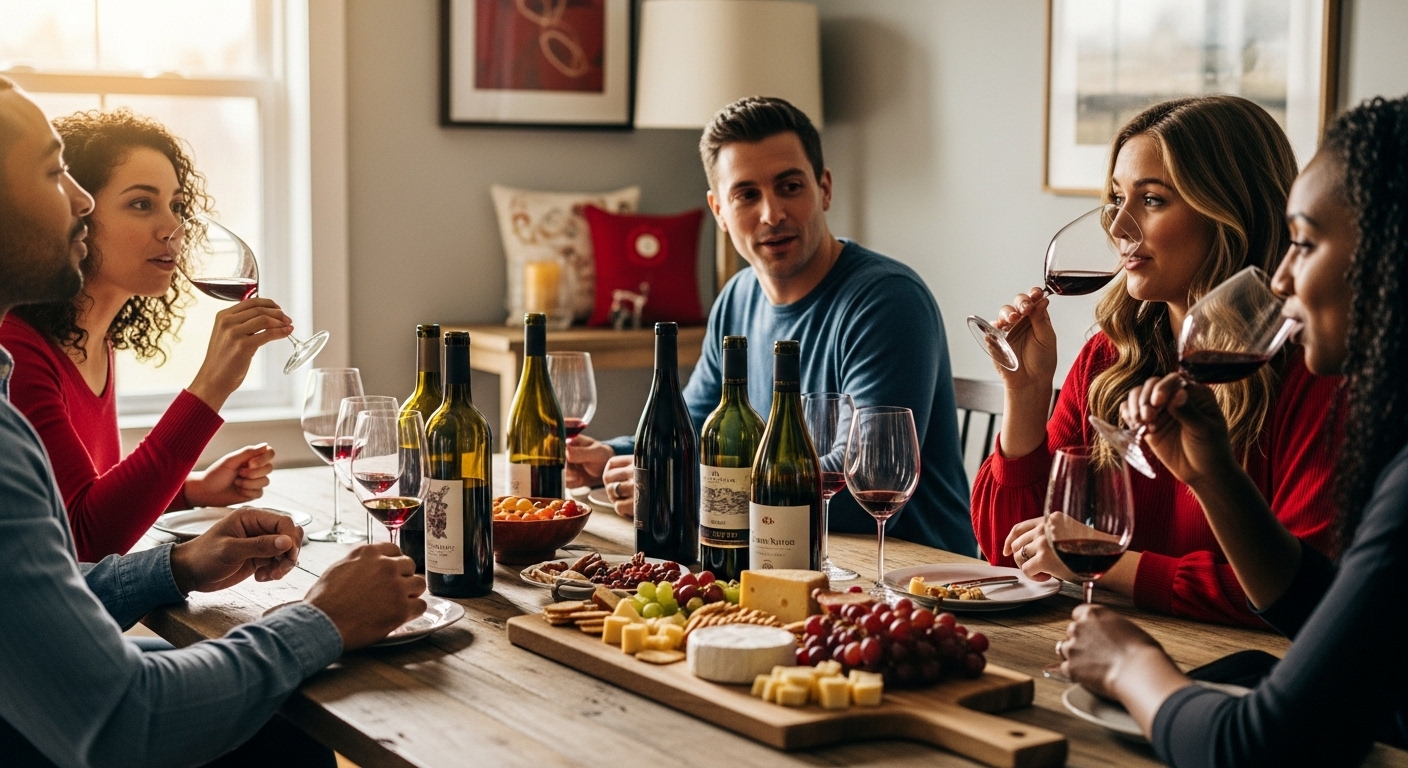 red wine tasting, diverse people, authentic